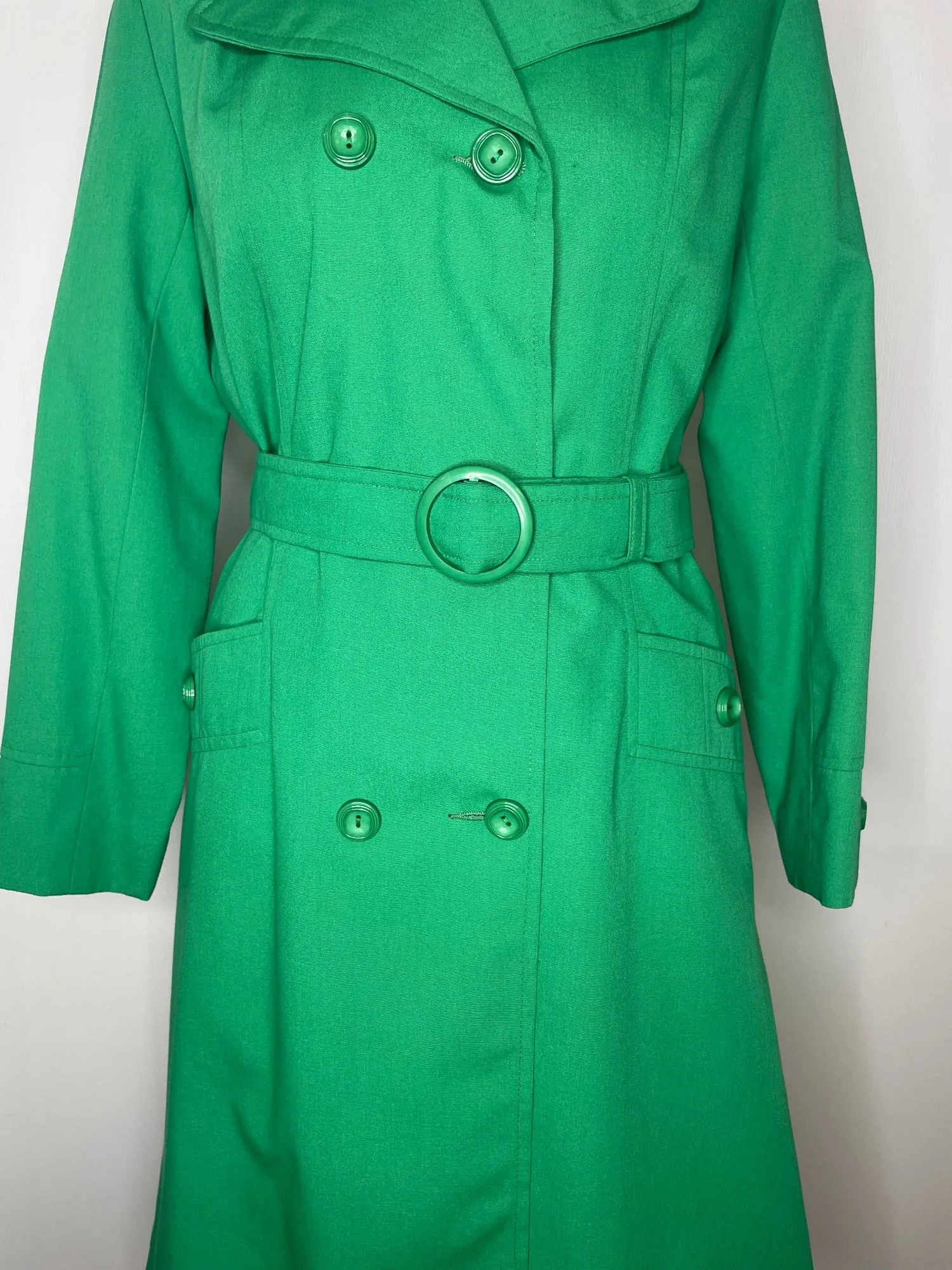 1970s Kelly Green Double Breasted Trench Coat/Mac - UK 10