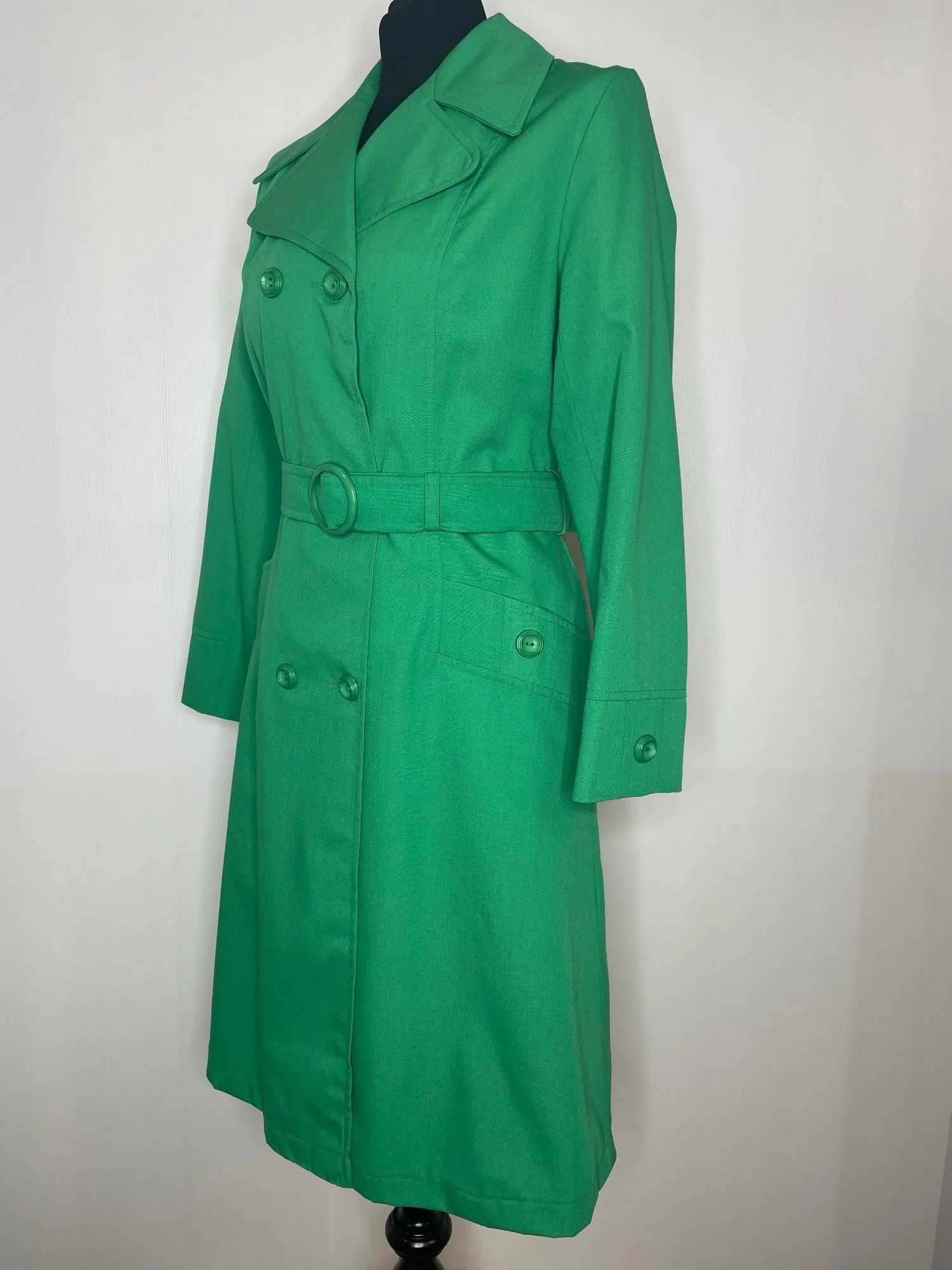 1970s Kelly Green Double Breasted Trench Coat/Mac - UK 10