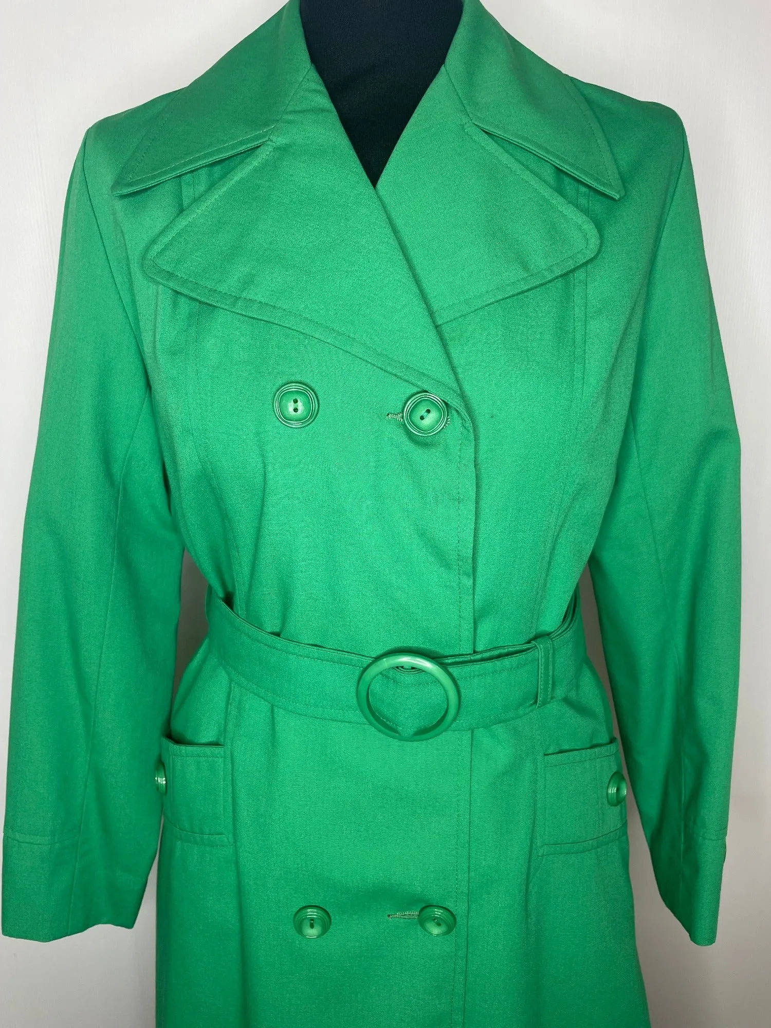 1970s Kelly Green Double Breasted Trench Coat/Mac - UK 10