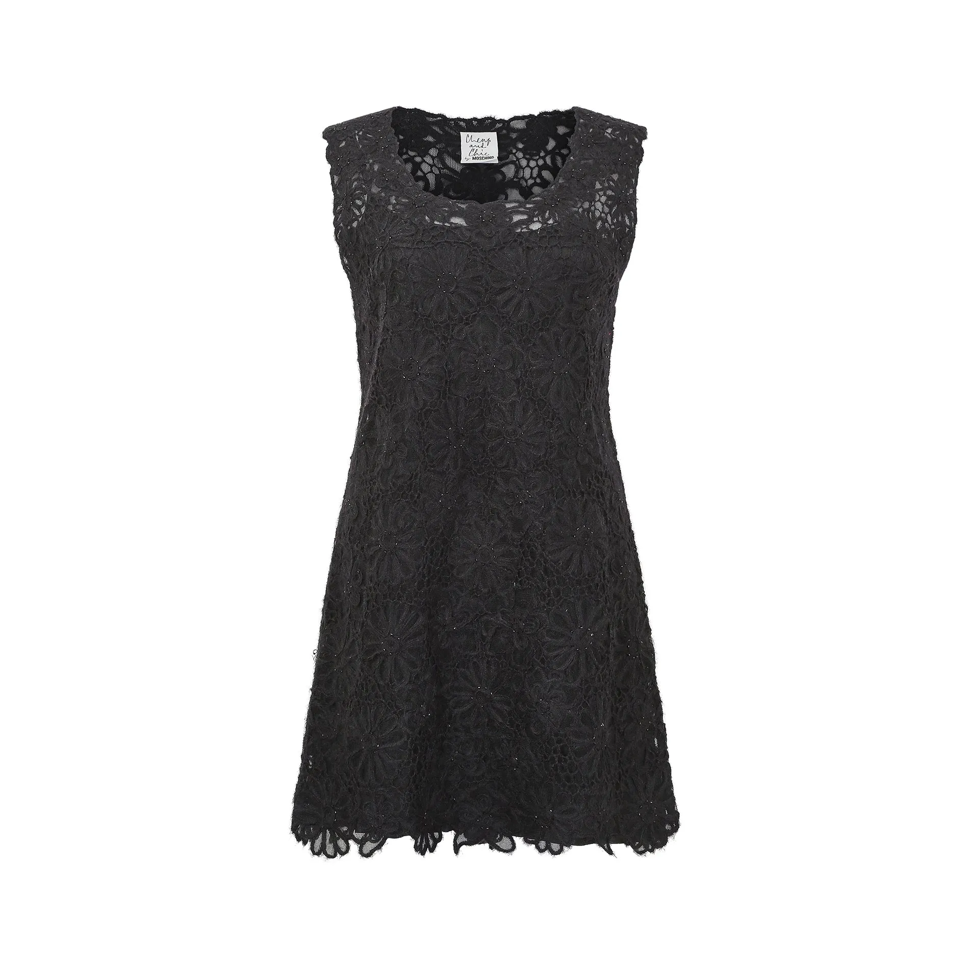1990s Moschino Cheap & Chic Black Beaded Textured Slip Dress