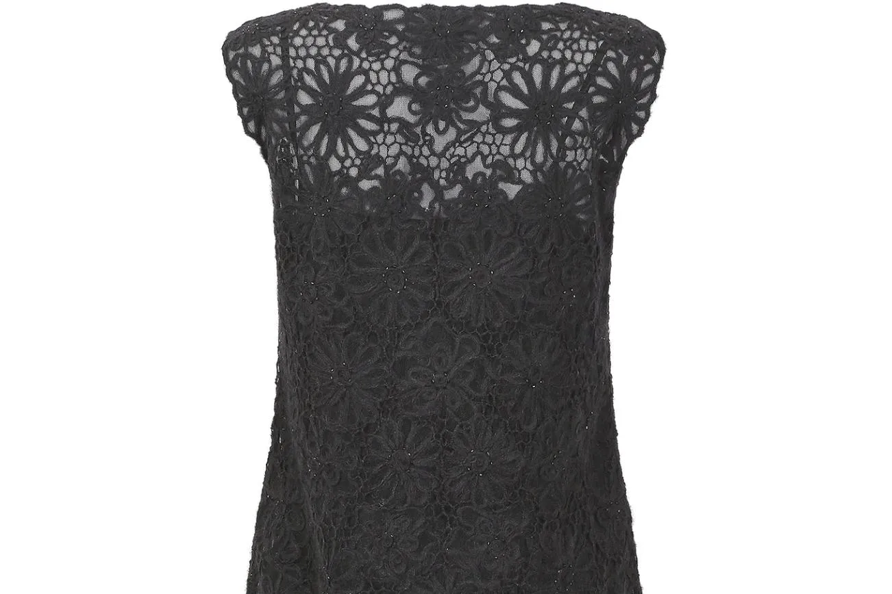 1990s Moschino Cheap & Chic Black Beaded Textured Slip Dress
