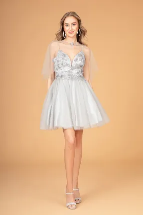 3D Flower Short Cape Dress