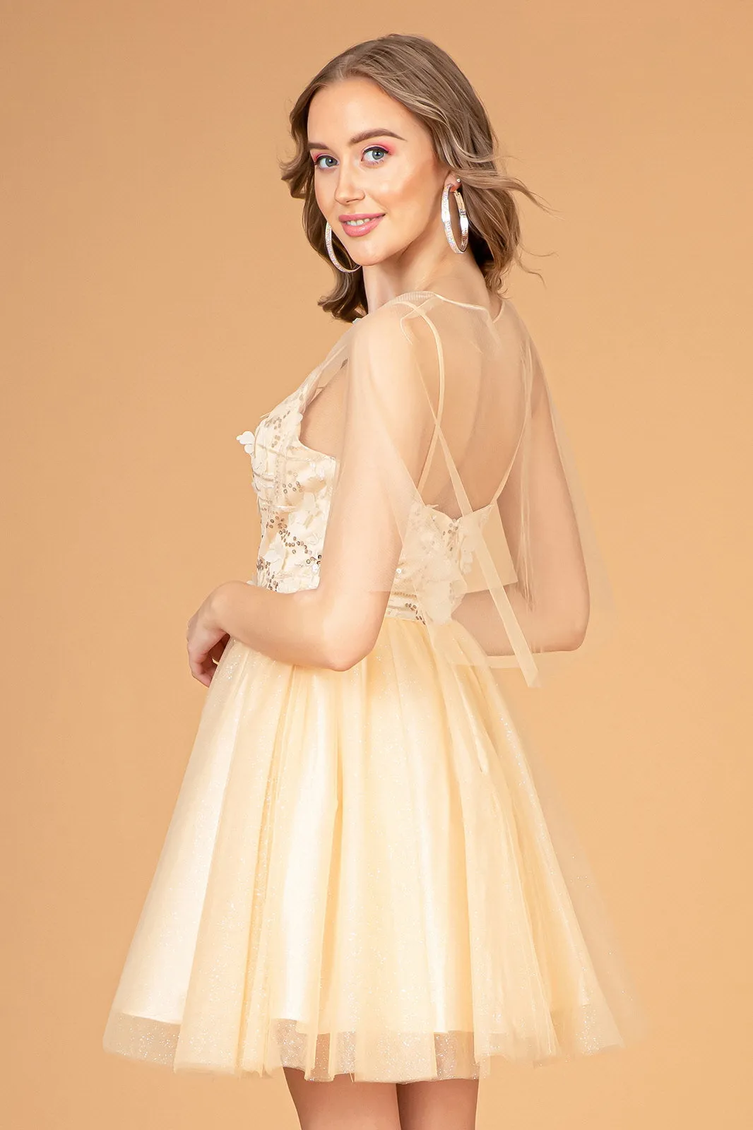 3D Flower Short Cape Dress