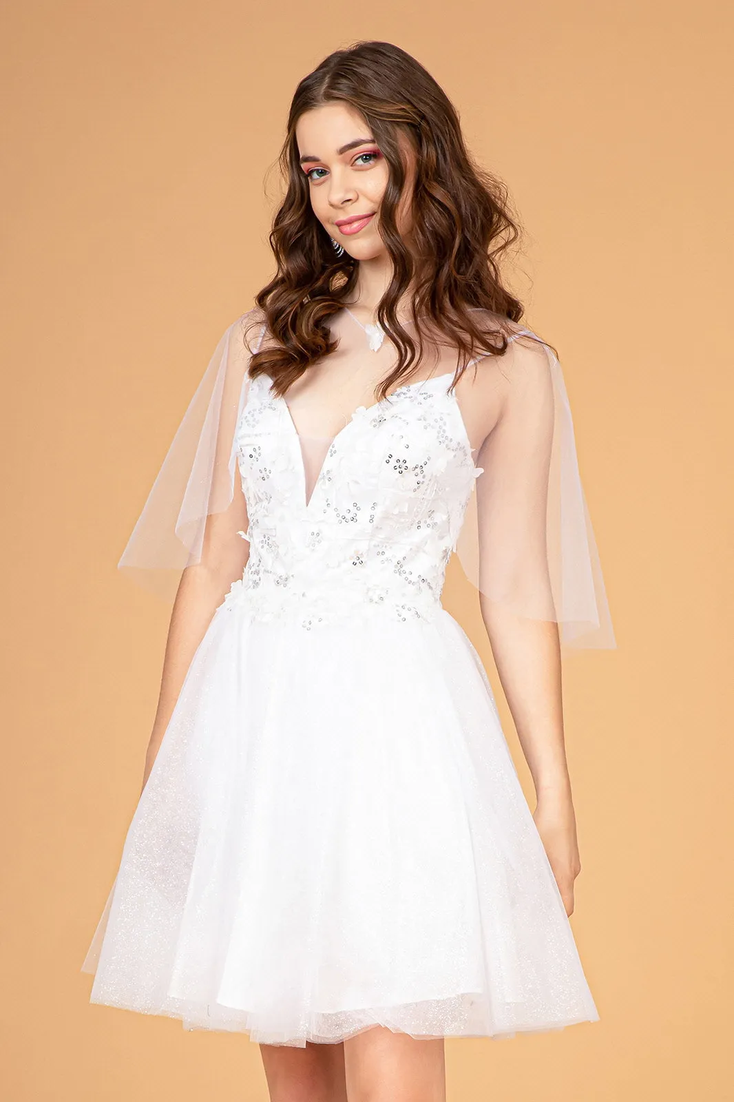 3D Flower Short Cape Dress