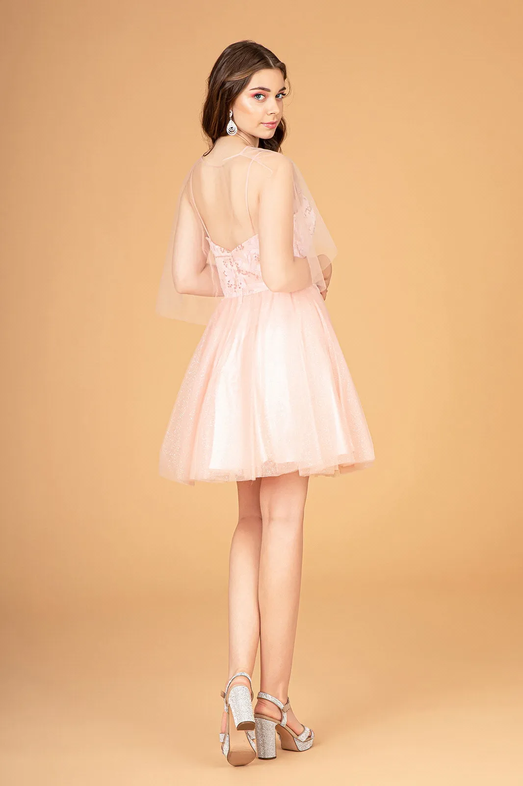 3D Flower Short Cape Dress