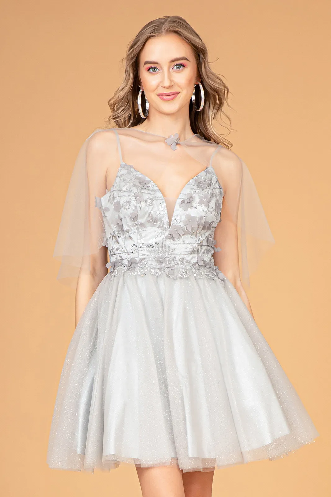 3D Flower Short Cape Dress