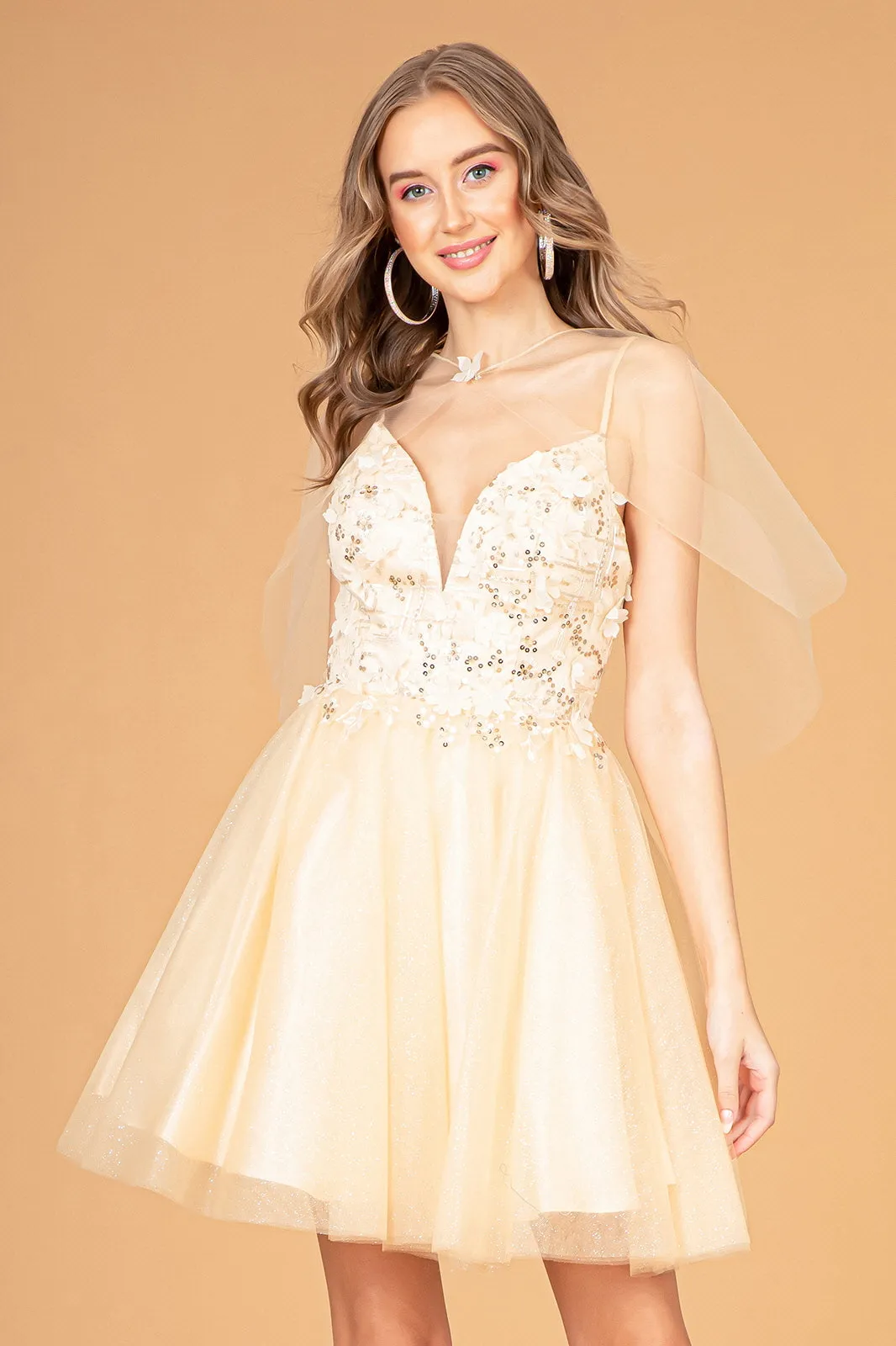 3D Flower Short Cape Dress