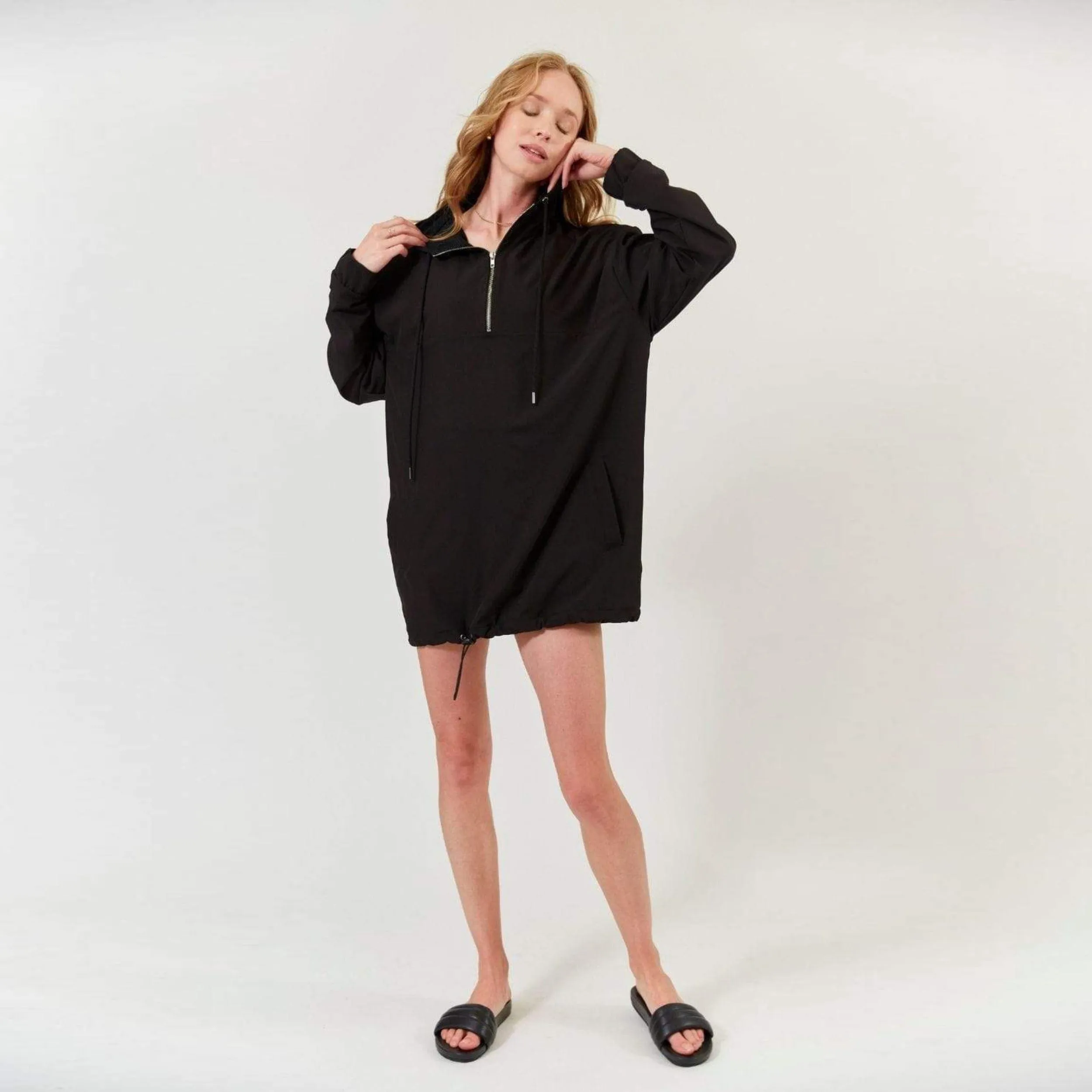Abby Windbreaker Hoodie Dress - Black