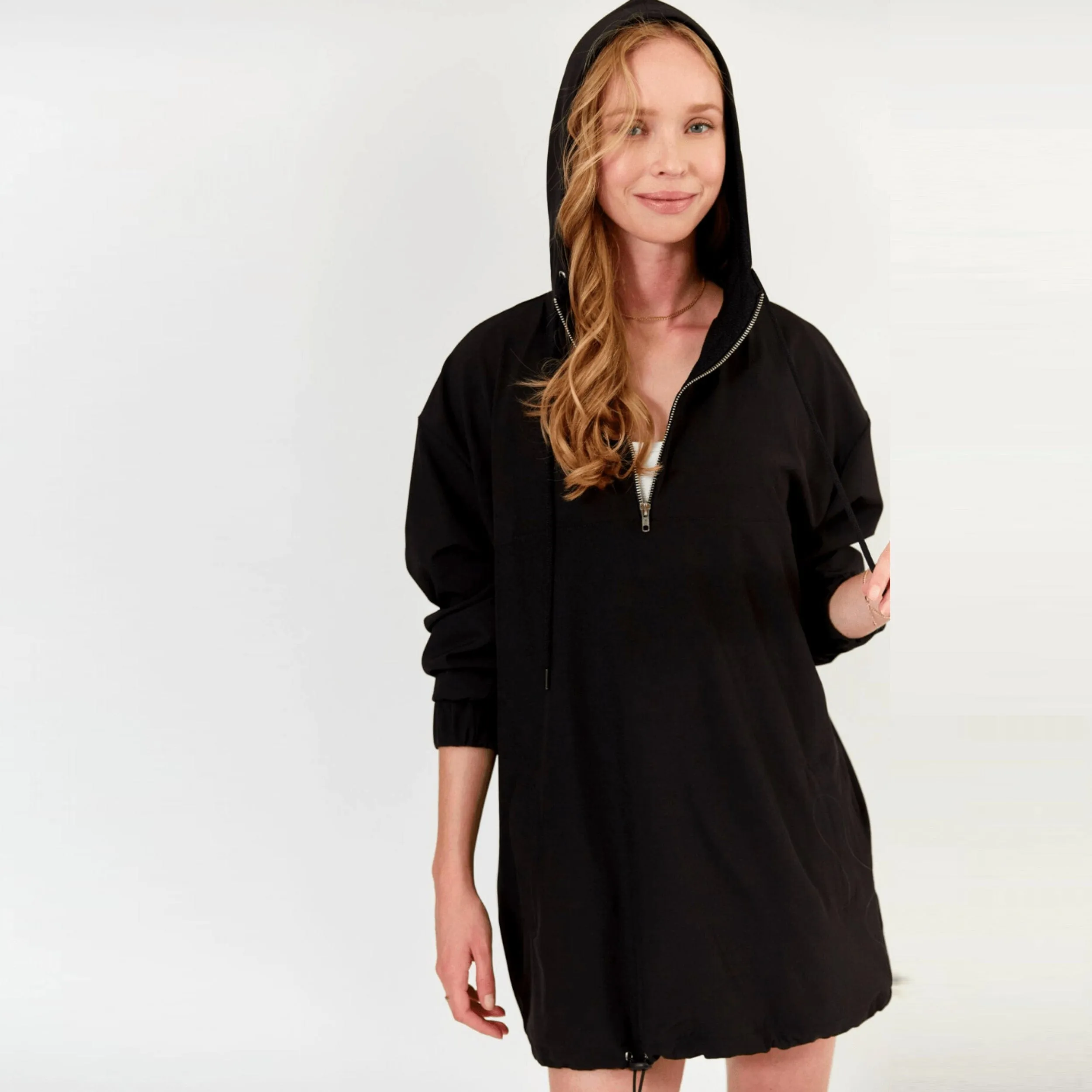 Abby Windbreaker Hoodie Dress - Black