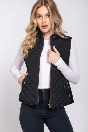 Active Basic Quilted Zip-up Vest in Black