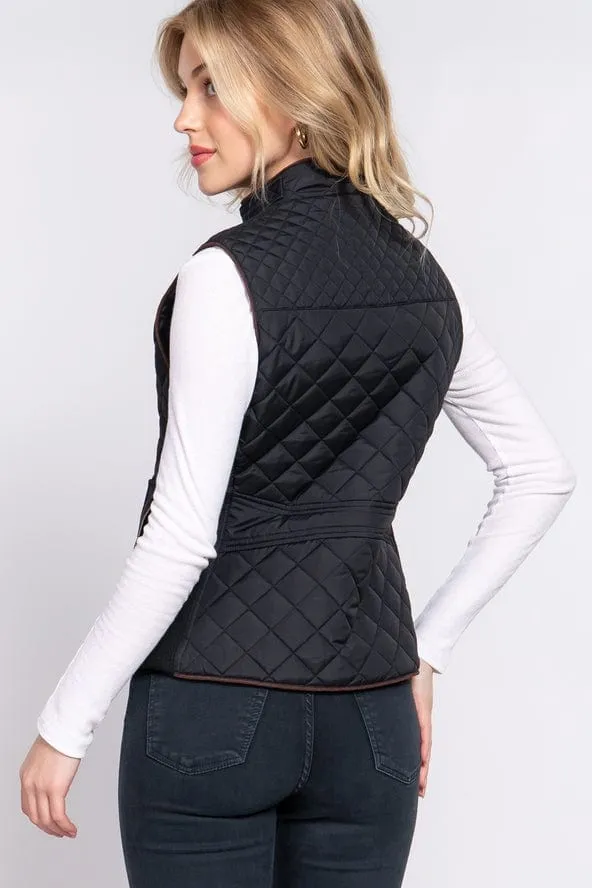 Active Basic Quilted Zip-up Vest in Black
