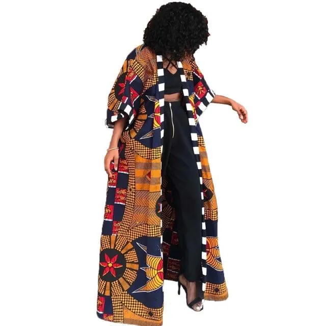 African Ethnic Vintage Floral Print Trench Coat