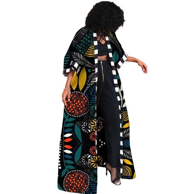 African Ethnic Vintage Floral Print Trench Coat