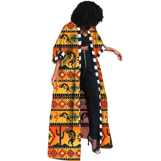 African Ethnic Vintage Floral Print Trench Coat