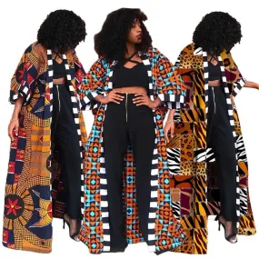 African Ethnic Vintage Floral Print Trench Coat
