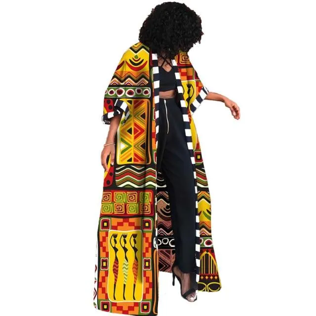 African Ethnic Vintage Floral Print Trench Coat