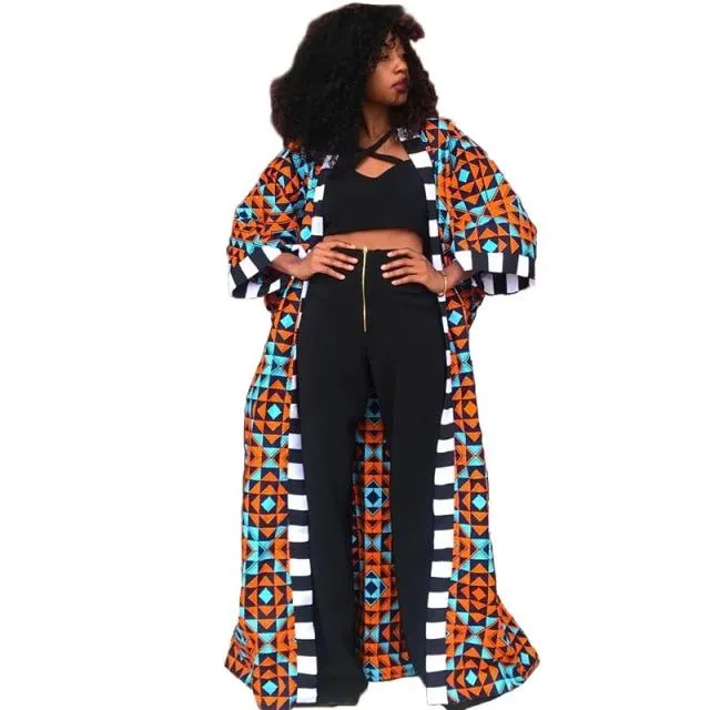African Ethnic Vintage Floral Print Trench Coat