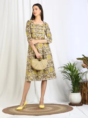 Ajrakh Dabu Floral 'Graceful' Cotton Dress