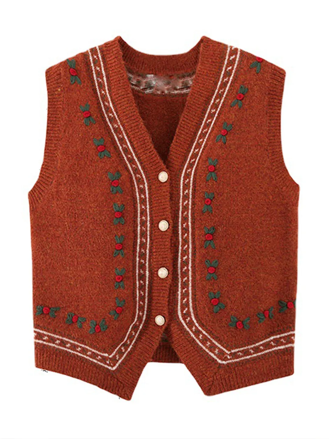 Alani Vintage Embroidery V-Neck Knitted Vest-Yellow