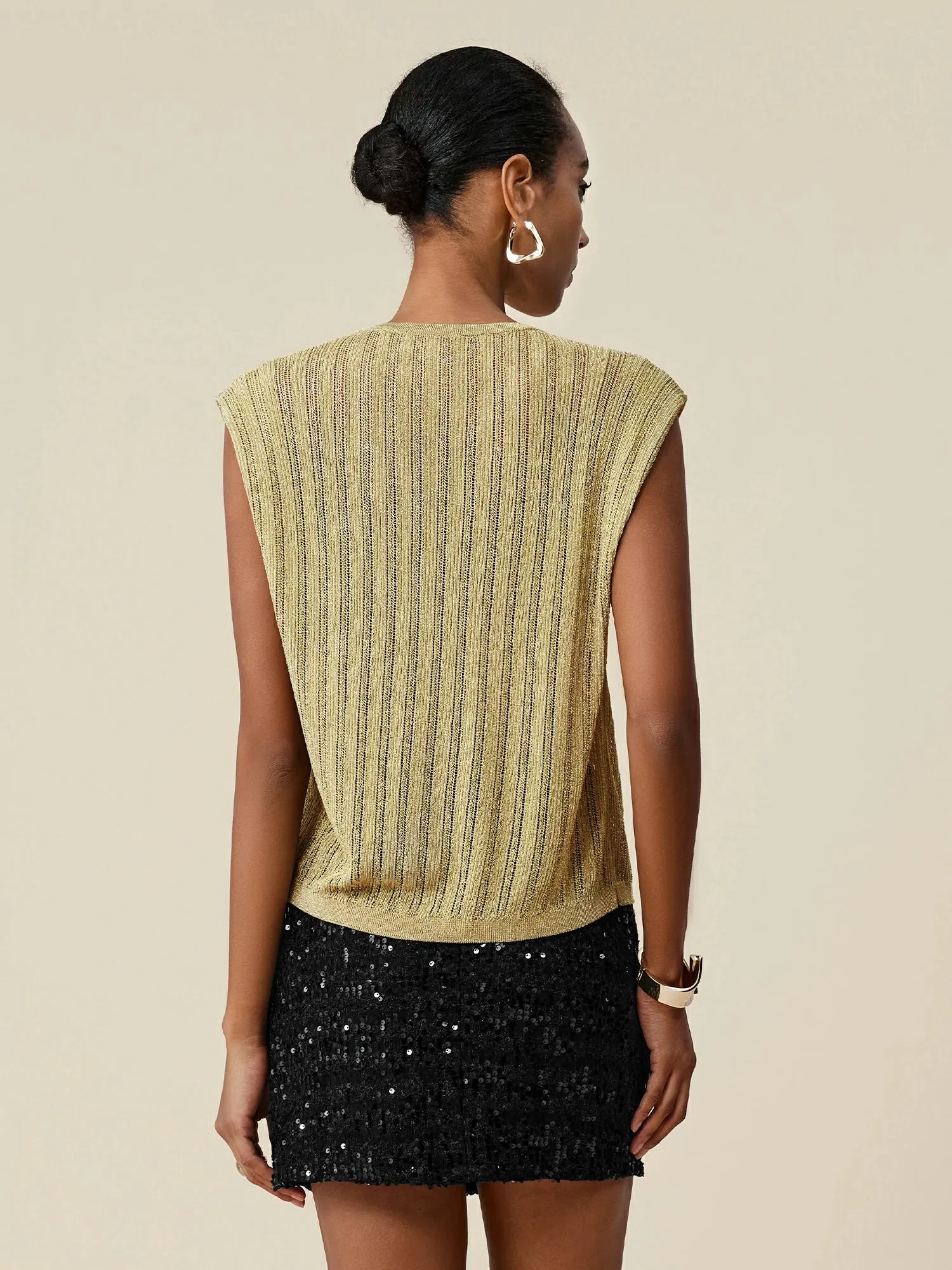 Amoretu Round Neck Glitter Knit Vest