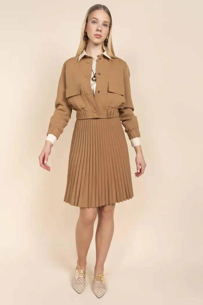APP-S25-818 TAN KNIT BOMBER CARDIGAN
