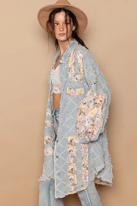 Ashbury Long Denim & Floral  Patchwork Jacket