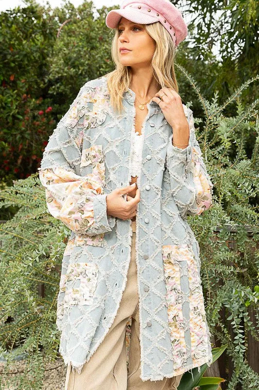 Ashbury Long Denim & Floral  Patchwork Jacket