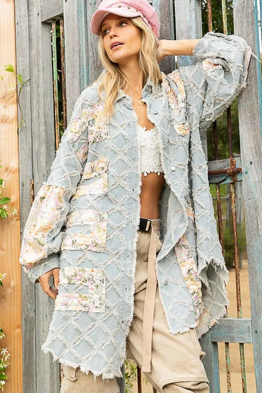 Ashbury Long Denim & Floral  Patchwork Jacket