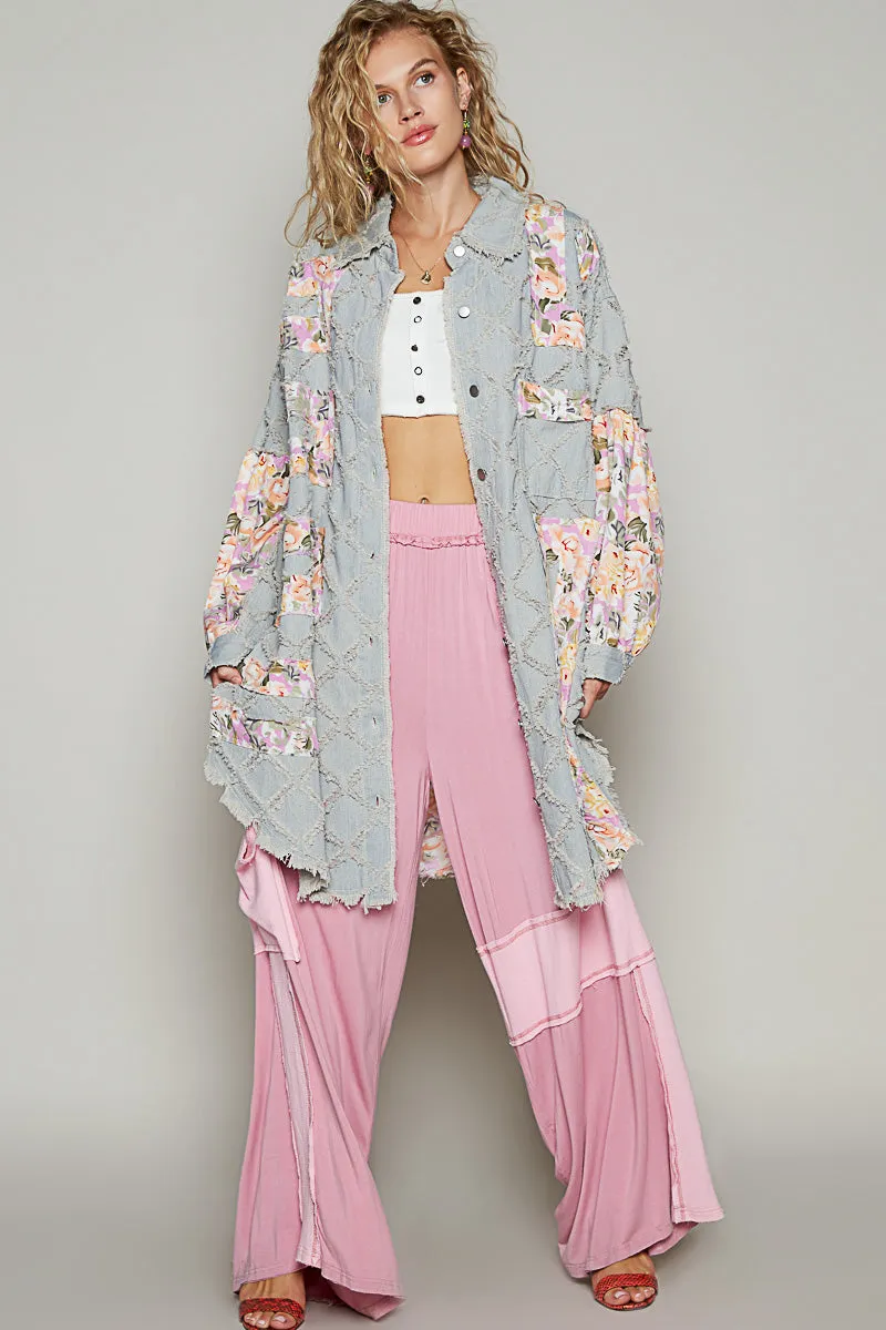 Ashbury Long Denim & Floral  Patchwork Jacket