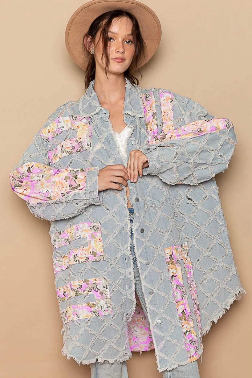 Ashbury Long Denim & Floral  Patchwork Jacket