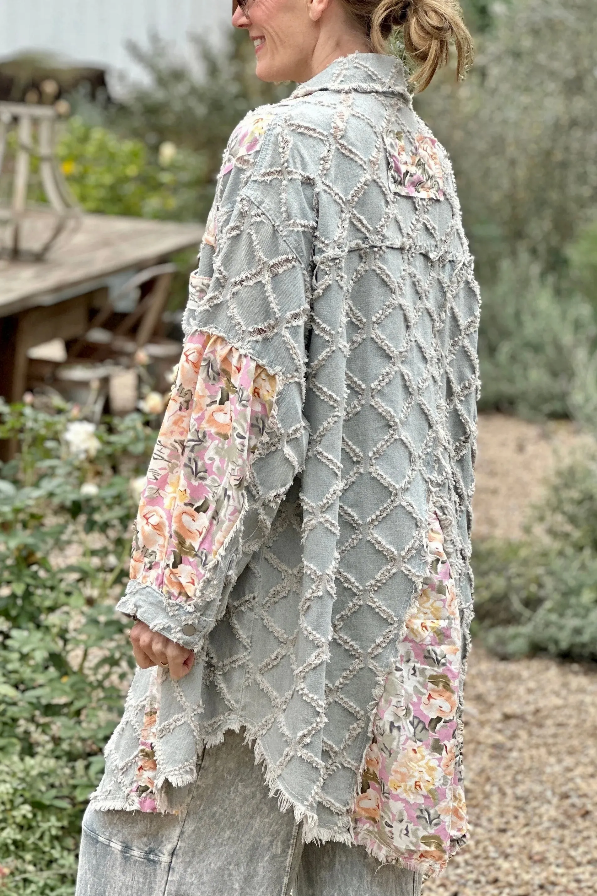 Ashbury Long Denim & Floral  Patchwork Jacket