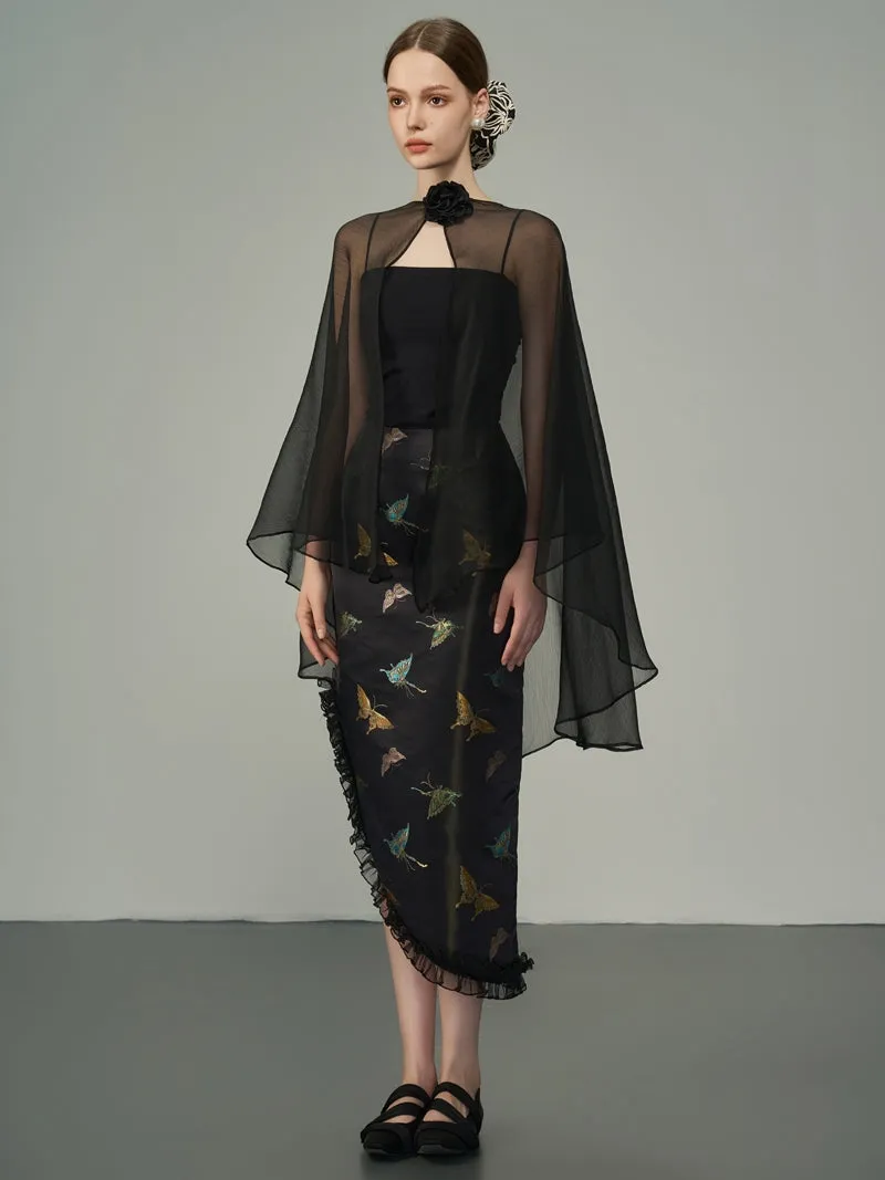 Asymmetry Metallic Butterfly Frill Skirt