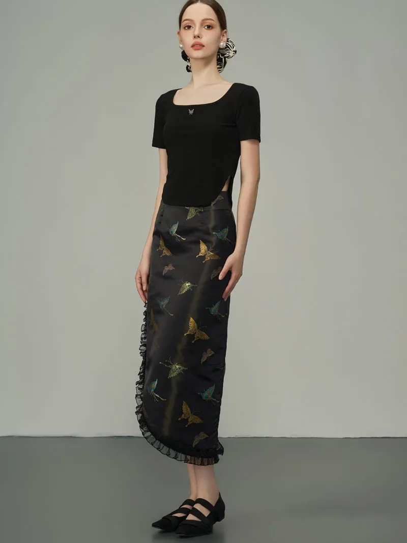 Asymmetry Metallic Butterfly Frill Skirt