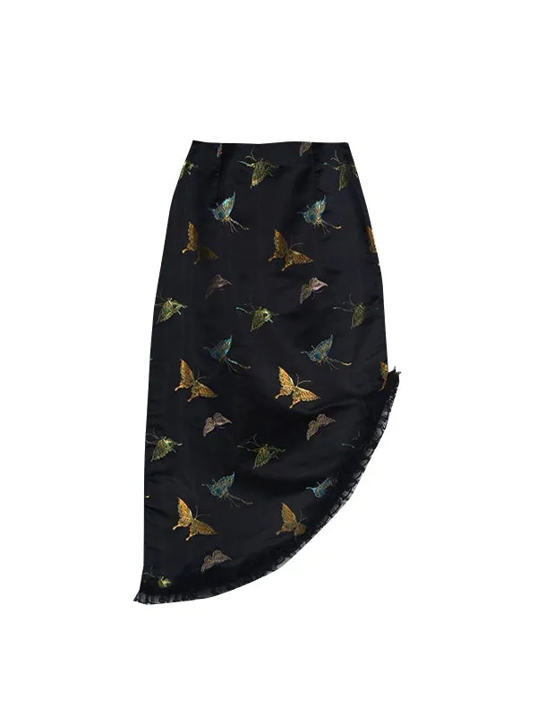 Asymmetry Metallic Butterfly Frill Skirt