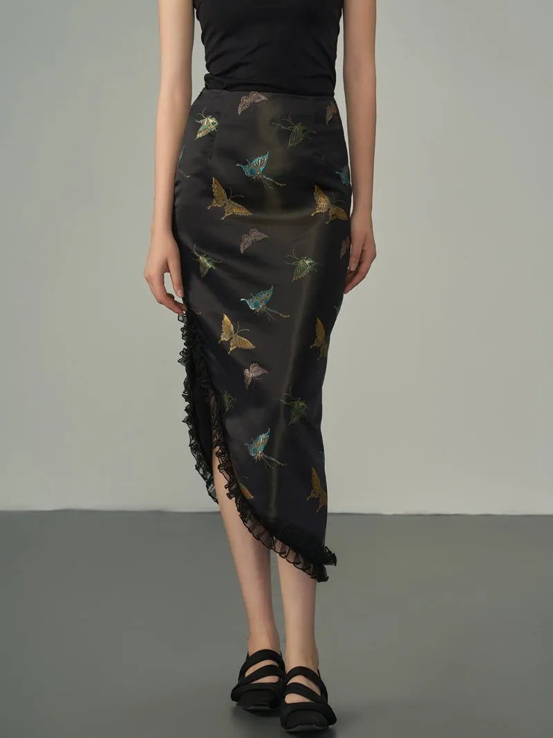 Asymmetry Metallic Butterfly Frill Skirt