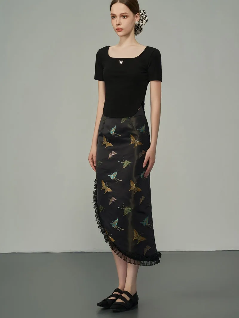 Asymmetry Metallic Butterfly Frill Skirt