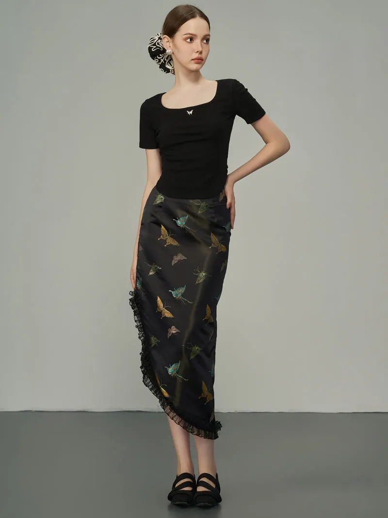 Asymmetry Metallic Butterfly Frill Skirt