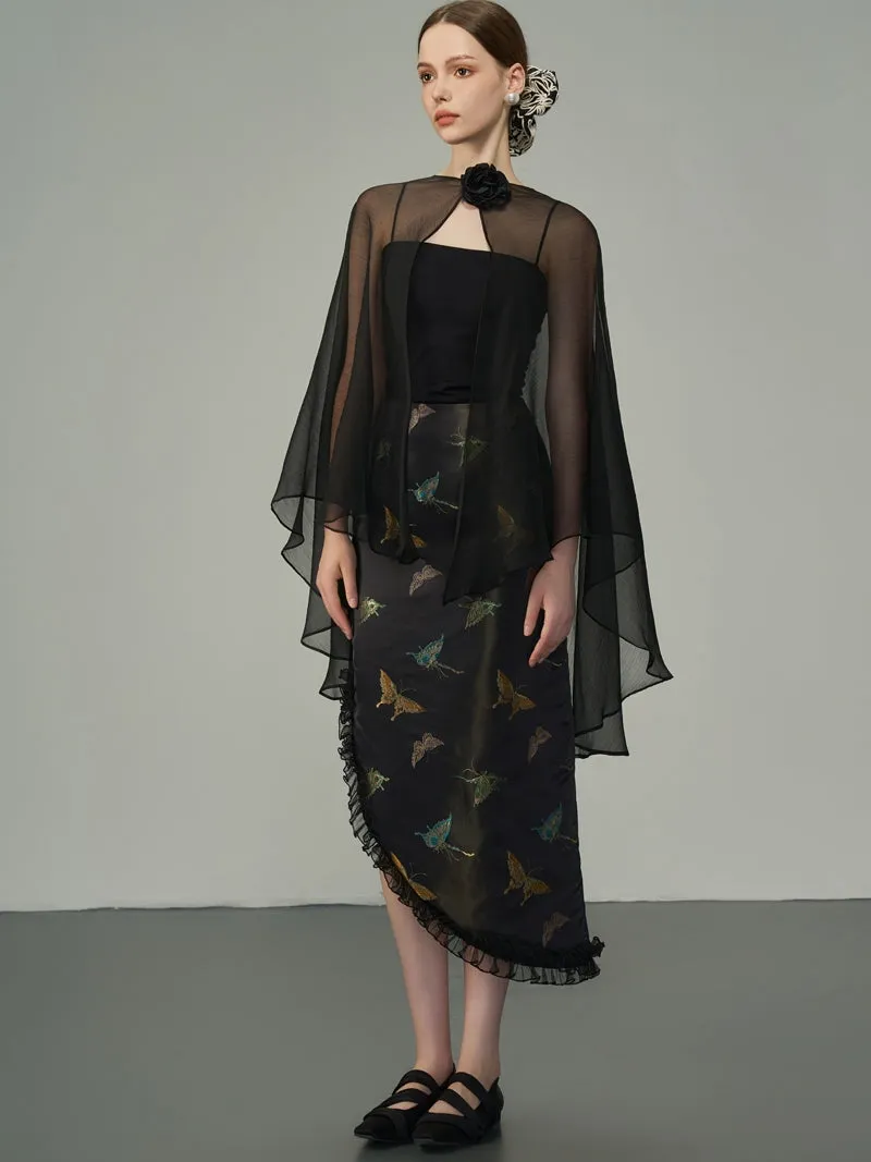 Asymmetry Metallic Butterfly Frill Skirt