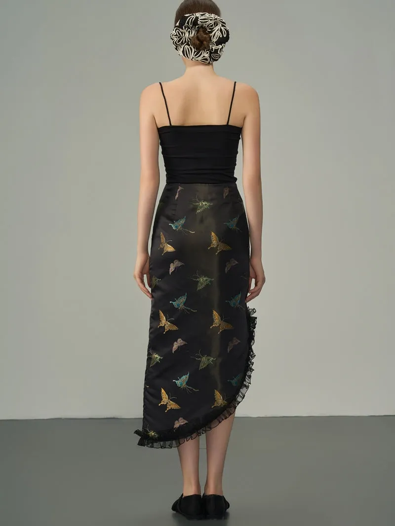 Asymmetry Metallic Butterfly Frill Skirt