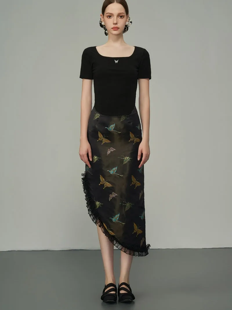 Asymmetry Metallic Butterfly Frill Skirt