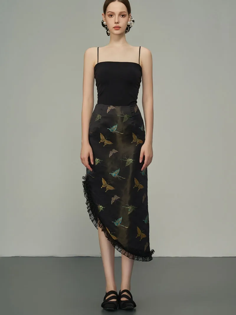 Asymmetry Metallic Butterfly Frill Skirt
