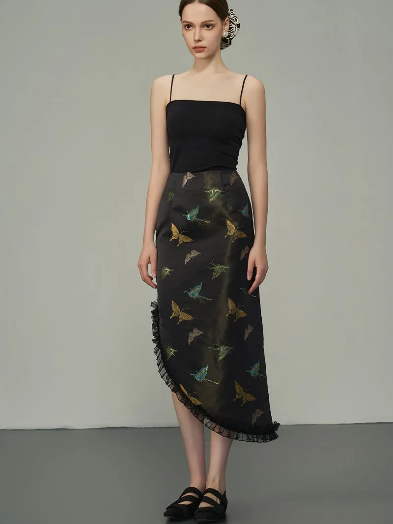Asymmetry Metallic Butterfly Frill Skirt