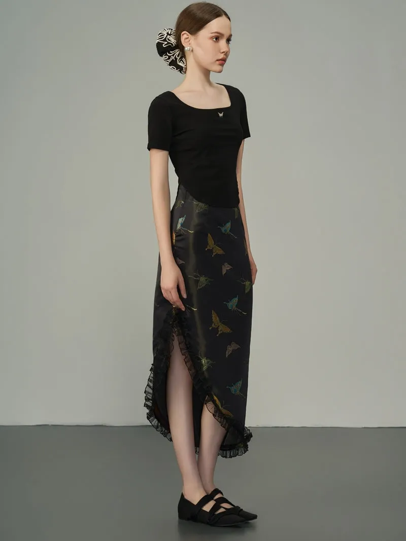 Asymmetry Metallic Butterfly Frill Skirt