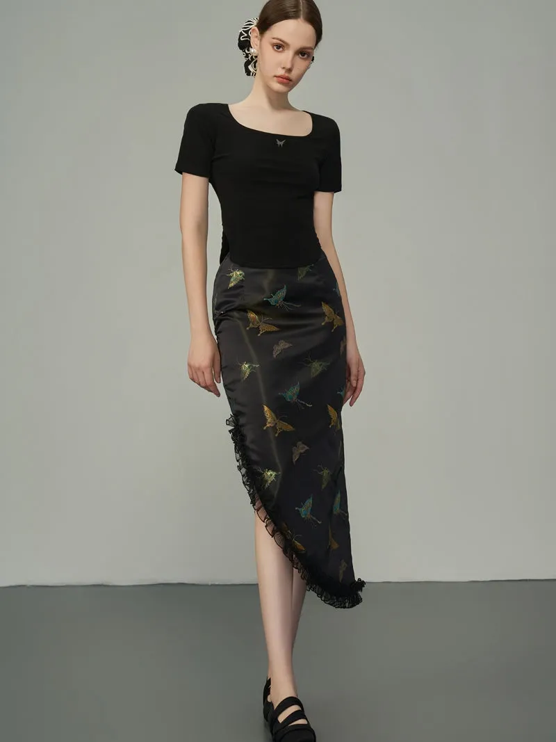 Asymmetry Metallic Butterfly Frill Skirt