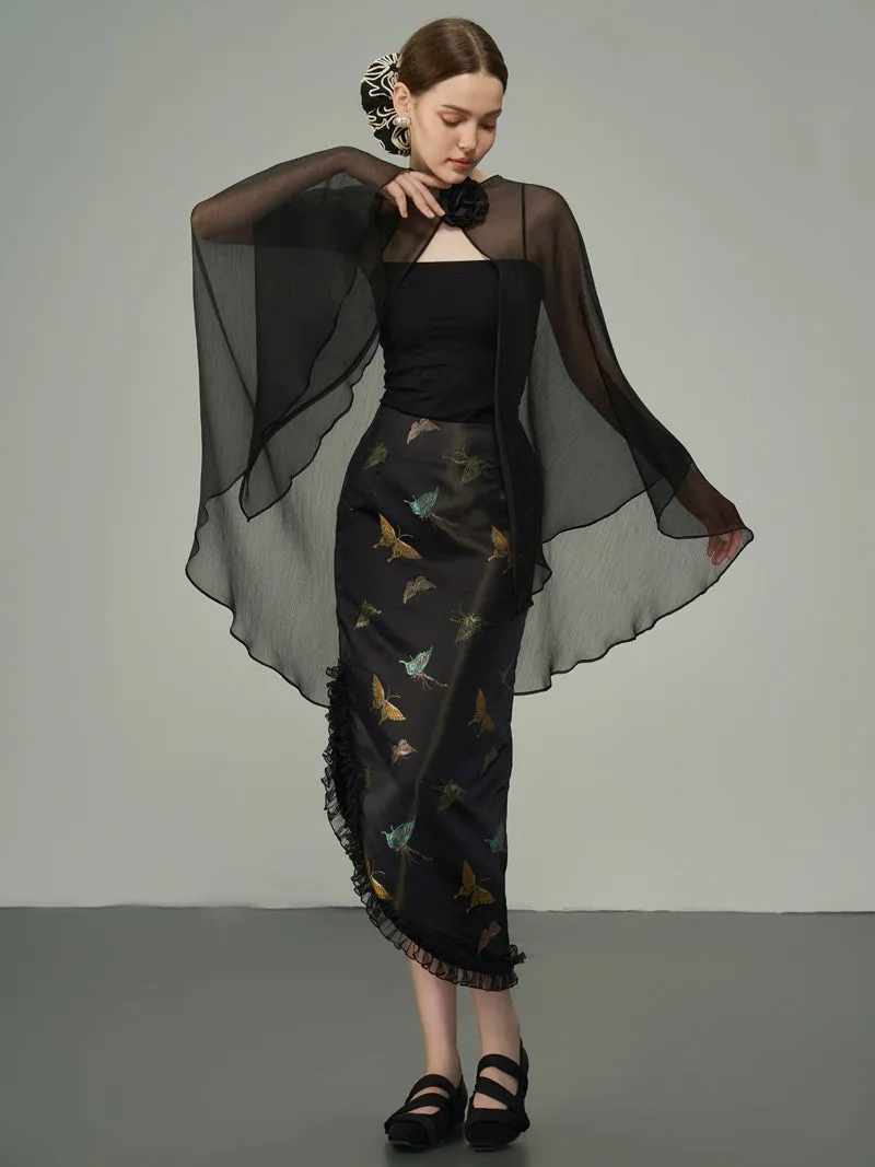 Asymmetry Metallic Butterfly Frill Skirt
