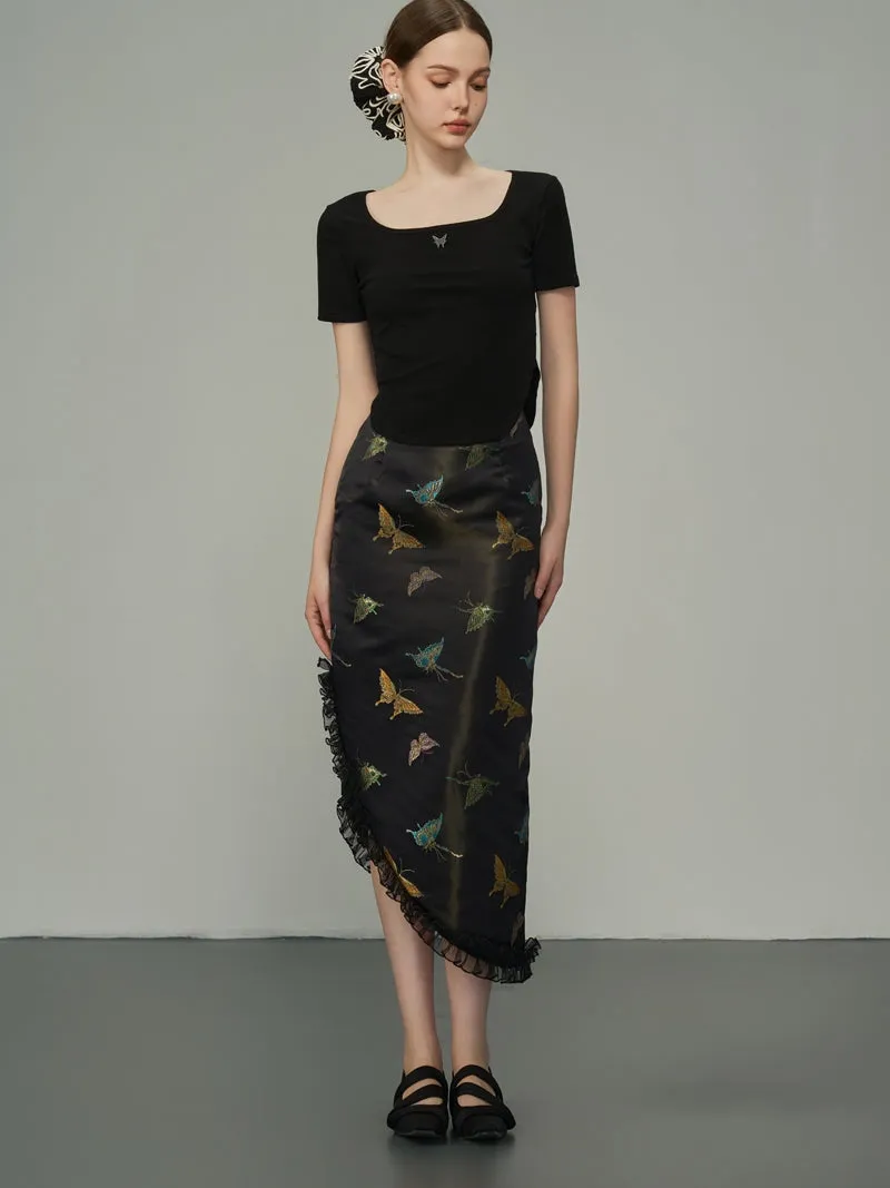 Asymmetry Metallic Butterfly Frill Skirt