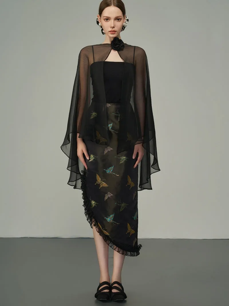Asymmetry Metallic Butterfly Frill Skirt