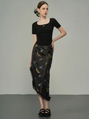 Asymmetry Metallic Butterfly Frill Skirt