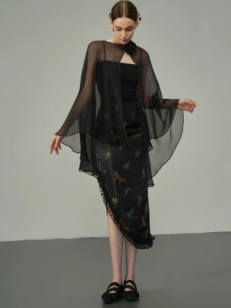 Asymmetry Metallic Butterfly Frill Skirt