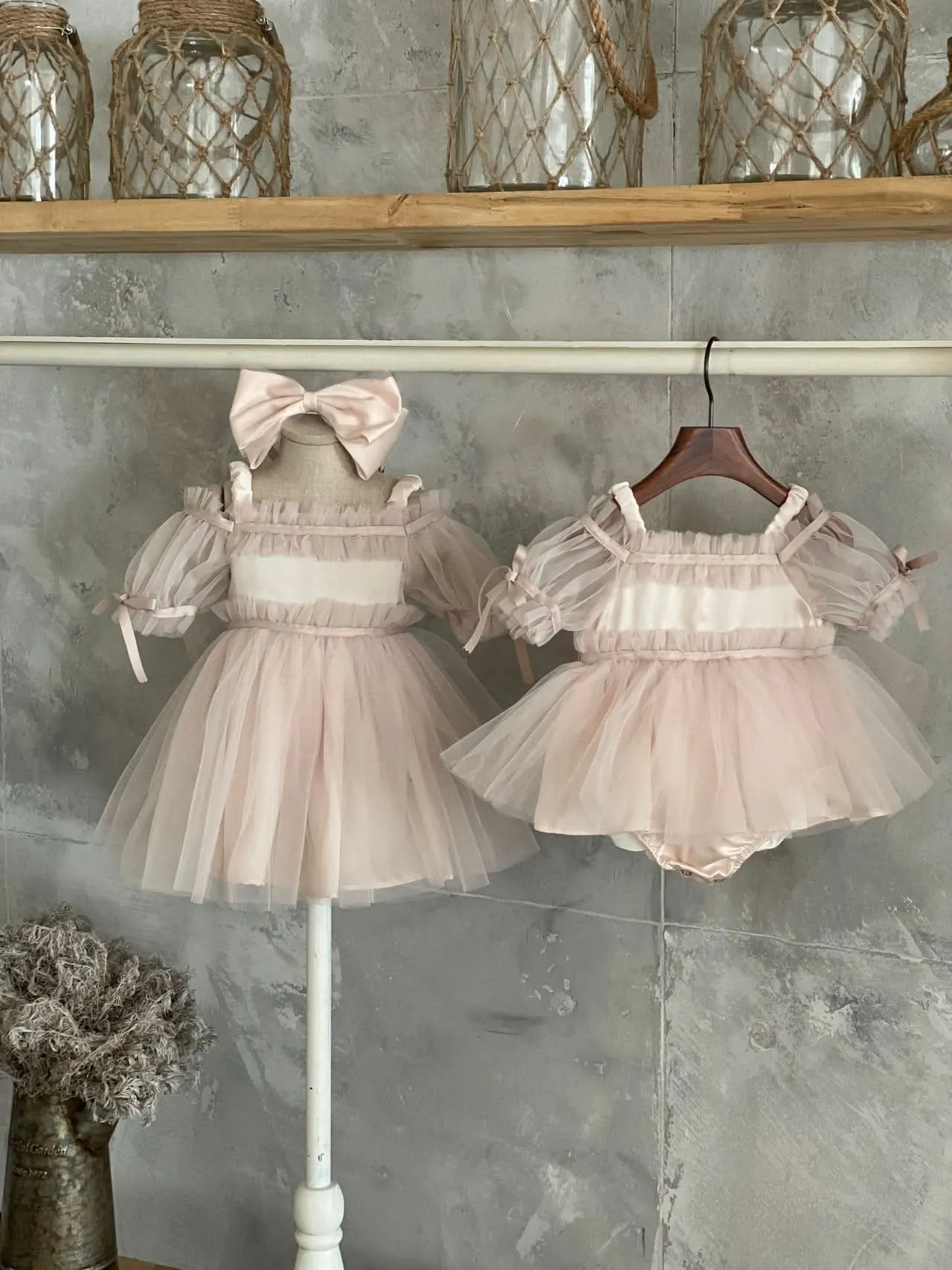 Baby Bow Detail Cold-Shoulder Tutu Dress Romper (3-23m) - Pink